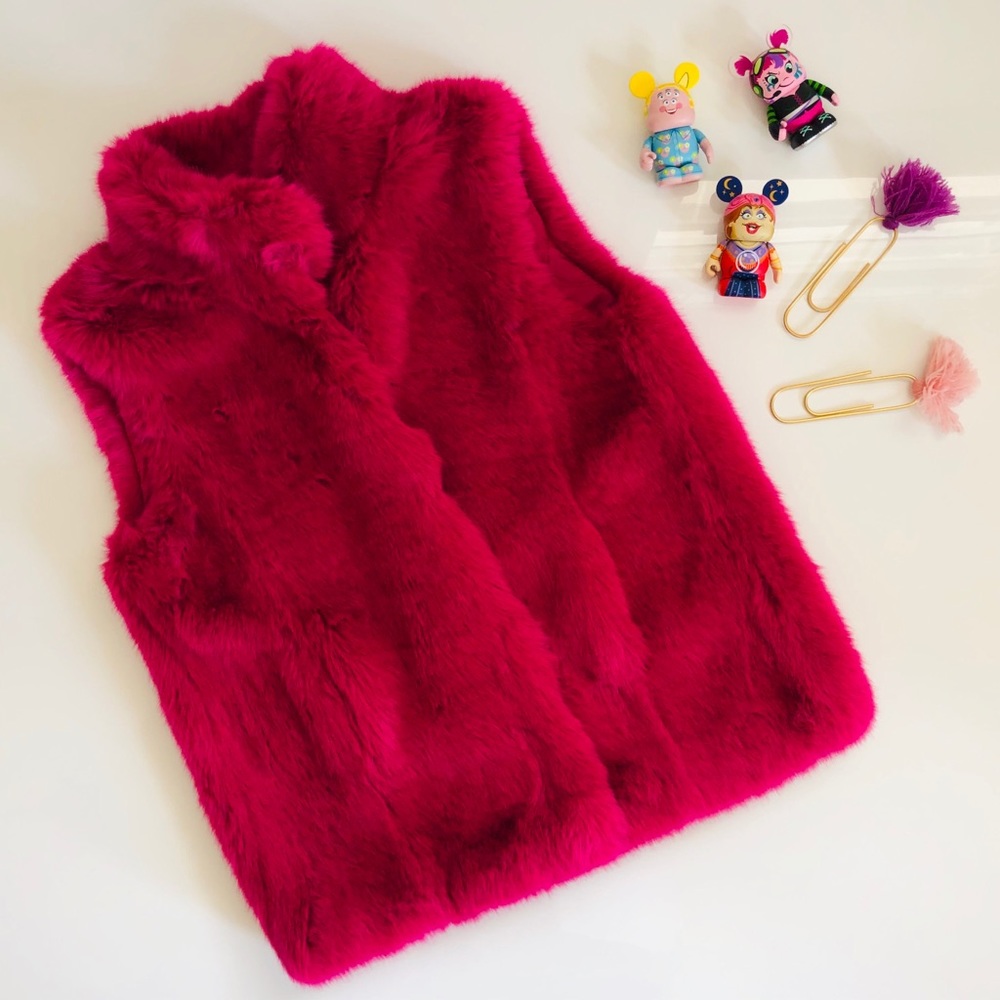 Miss blumarine faux fur girls pink down vest